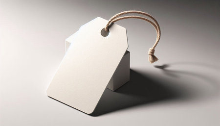 Blank price tag with string on gray background. 3D renderingの写真素材