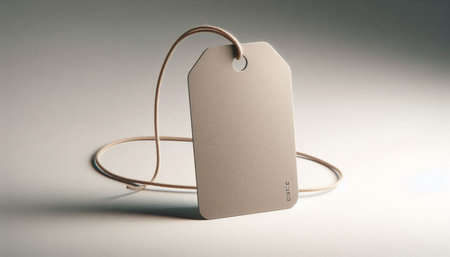Blank price tag with string on gray background. 3d rendering