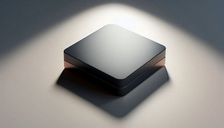 3d render of a black box with shadow on a white backgroundの写真素材
