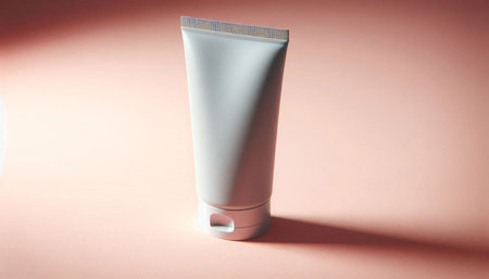 Blank white cosmetic tube on pink background. 3D rendering.
