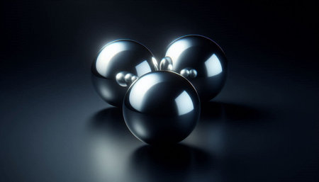 3d rendering of shiny spheres on black background. Computer generated image.