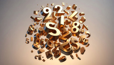 Digital illustration of numbers in gold and silver colour against a grey background