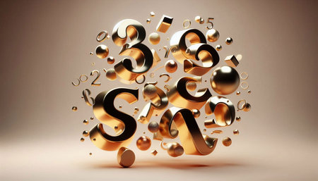 Abstract 3d rendering of golden text SALE with gold particles on a light background.