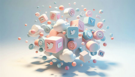 Abstract 3d rendering of cubes in pastel colors. Cloud computing concept.