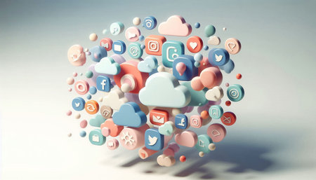 Cloud computing concept. 3d rendering illustration of cloud computing with social media icons