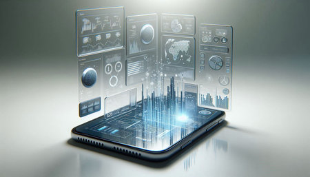 Smartphone with business hologram on the screen. 3d rendering
