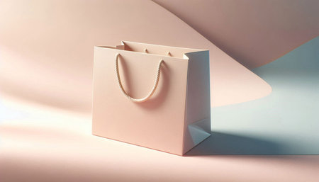 Paper shopping bag on a pastel background. Minimal style.