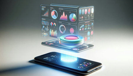 Futuristic Infographic Elements on Mobile Phone, 3d render