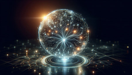 3D rendering of abstract technology concept background. Futuristic glowing sphere with lights