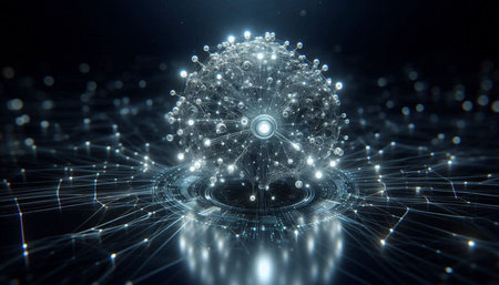 3D rendering of abstract digital technology concept, circuit board with particles
