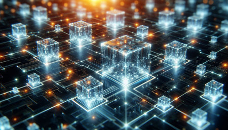 3d illustration of abstract technological background with glowing cubes. 3d rendering
