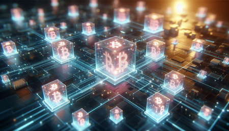 Cryptocurrency mining and blockchain technology concept. 3D Rendering