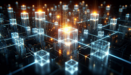 Abstract 3d rendering of digital technology background. Hi-tech circuit board.