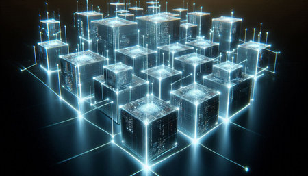 3d rendering of abstract digital technology background. High tech glowing cube