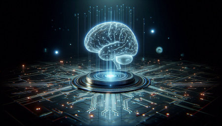 3d rendering of artificial intelligence concept with human brain and circuit board