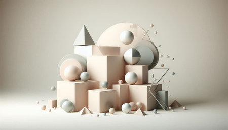 3d render, abstract geometric shapes, minimal design, primitive formsの写真素材