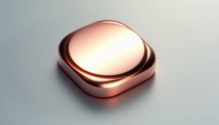 3D rendering of a copper button isolated in white studio background.の写真素材