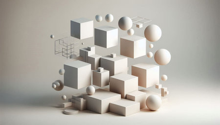 Abstract 3d rendering of geometric shapes. Cubes and spheres.の写真素材