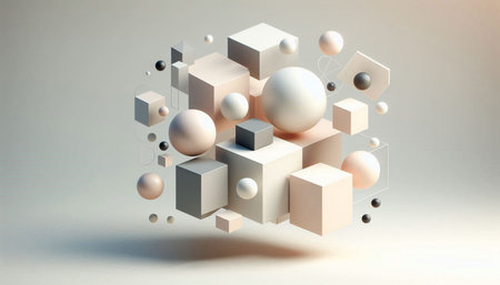 Abstract 3d rendering of geometric shapes in white and beige colors