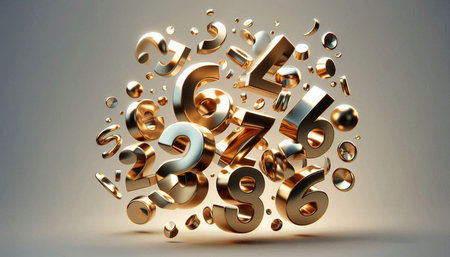 3d render, abstract background, golden numbers, percent sign, 3d illustration