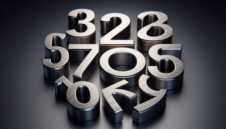 3d render of metal numbers on a black background with reflection.