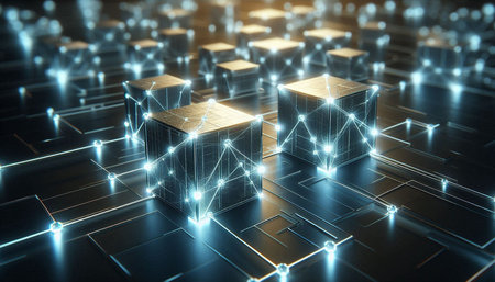 3d rendering of abstract technological background with glowing lines and cubes.