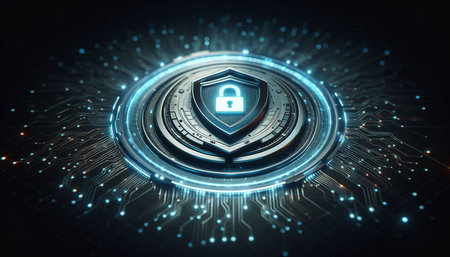 Cyber security concept with padlock on circuit board 3D rendering