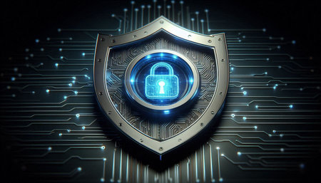 Cyber security concept with padlock on circuit board 3D rendering