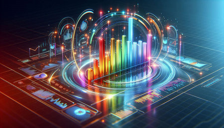 Futuristic interface with graphs and diagrams. 3d rendering toned image