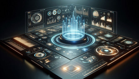 Futuristic user interface 3D rendering elements of this image furnished by NASA