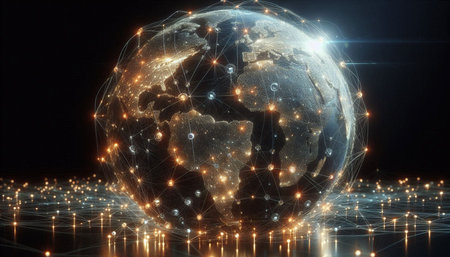 Global network connection over the world. 3D rendering. Elements of this image furnished by NASA