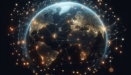 Connections system and global datas exchanges over the world 3D rendering