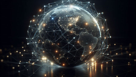 Global network connection and data exchanges over the world. 3D rendering