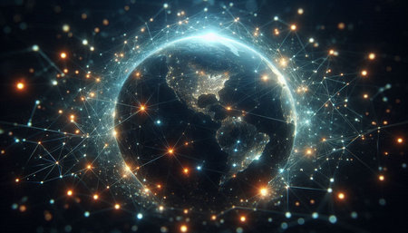 Global network connection over the world. 3D illustration. Elements of this image furnished by NASA