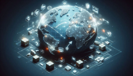 Global logistics network concept. 3d rendering toned image double exposure