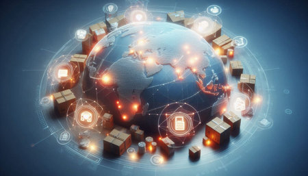 Global logistics network concept. 3d rendering toned image double exposure