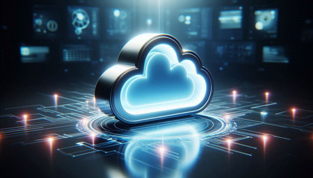 Cloud computing technology concept. 3D rendered Illustration. Isolated on black background.