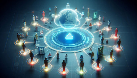 Cloud computing concept with 3d rendering group of people and cloud computing icons