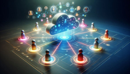 Cloud computing concept with 3d rendering cloud computing icons on dark background