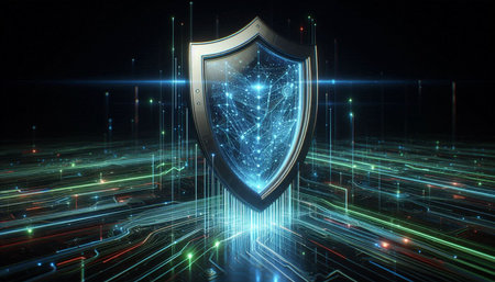 cyber security data protection concept with shield 3d rendering background wallpaper