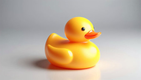 Yellow rubber duck toy on a white background. 3d rendering.の写真素材