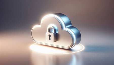 3D rendering of a cloud with a lock on a white background