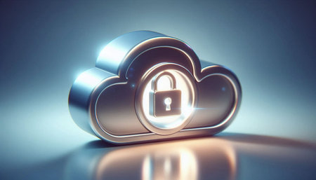 Cloud security concept. Cloud with lock on blue background. 3D renderingの写真素材
