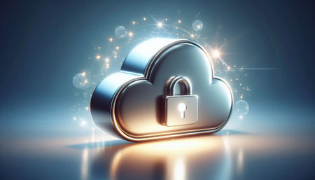 Cloud computing security concept. 3D rendering illustration of a cloud and lock