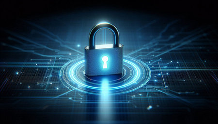 Cyber security concept with padlock on dark background 3D rendering