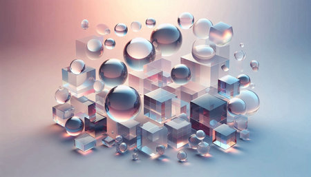 Abstract 3d rendering of cubes and spheres. Futuristic background with cubes.の写真素材