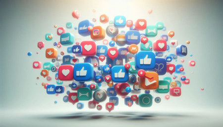 Social media concept with colorful 3d icons flying in the air.