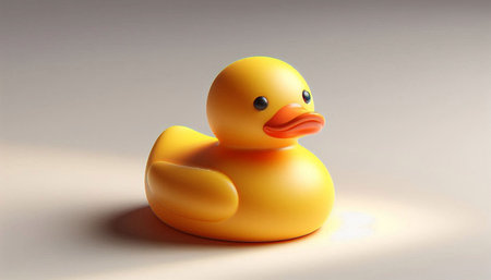 Rubber duck on a white background. 3d render of yellow rubber duckの写真素材