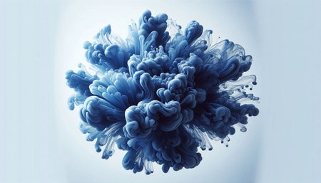 Blue ink in water. Ink swirling in water. Abstract background.の写真素材