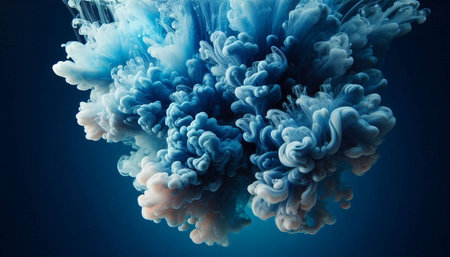 Blue ink in water. Abstract background. 3d rendering toned imageの写真素材